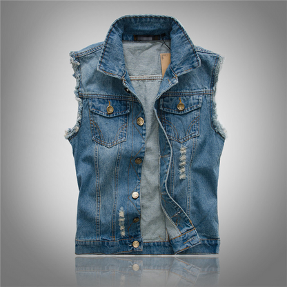 Josiah Denim Vest By TrendAura Vintage Edge Modern Style Sleeveless Washed Finish With Retro Lapels Layering Essential