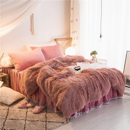 Contemporary Plush Duvet Cover Set with Quilted Pillow Covers