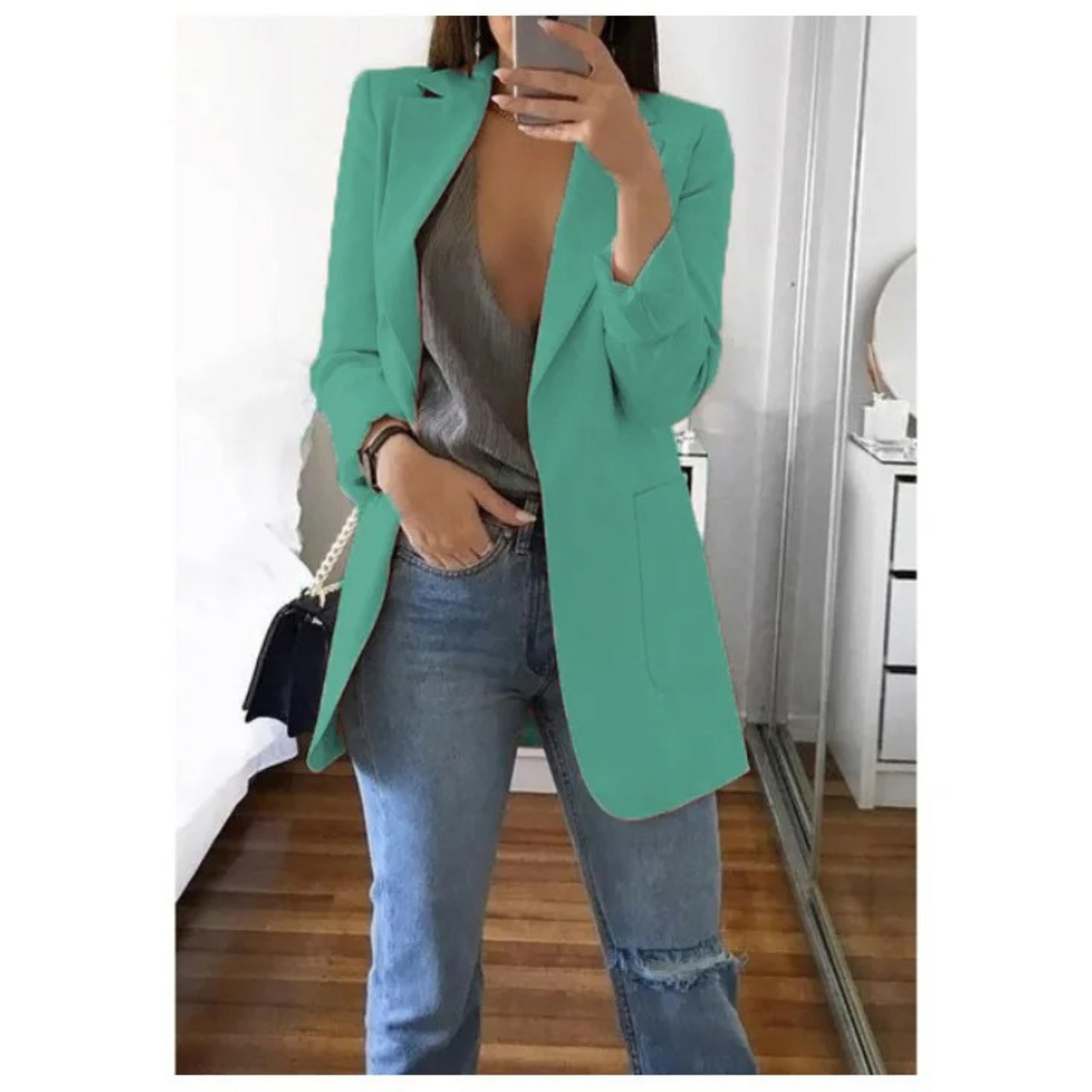MODA Womens Long Blazer Khaki Stylish Office Ready All Day Comfort Professional Look