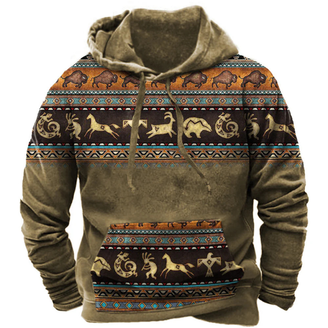 Mens Tribal Hoodie Longline With Bold Retro Print For Men Effortless Streetwear Style