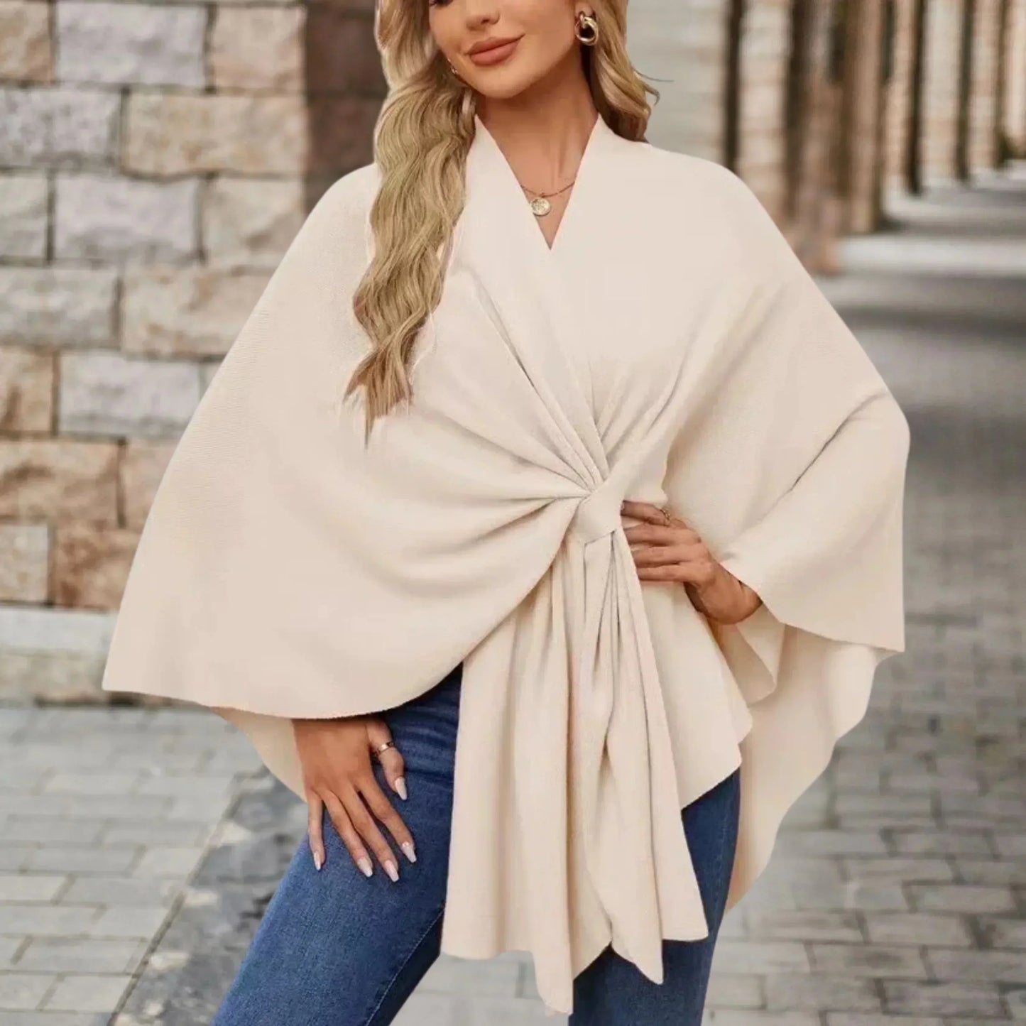 Women's Draped Poncho with Versatile Style and Lightweight Fabric