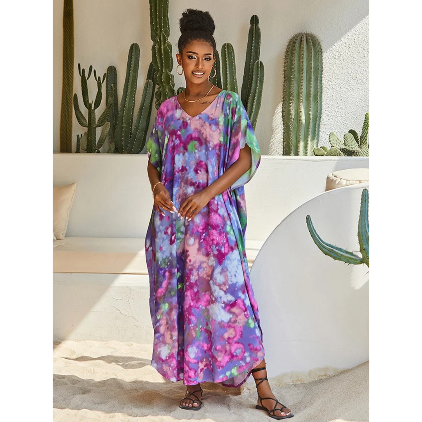 Women's Kaftan - Light and Airy - Loose Fit - V-Neck Beachwear