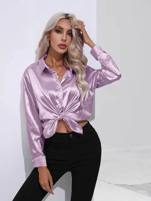 Elegant Buttoned Blouse For Women | Long Sleeves Relaxed Fit
