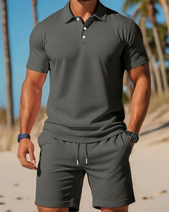 Mens Polo Shirt And Shorts Set Summer Essential Lightweight Breathable Comfort For Casual Outings