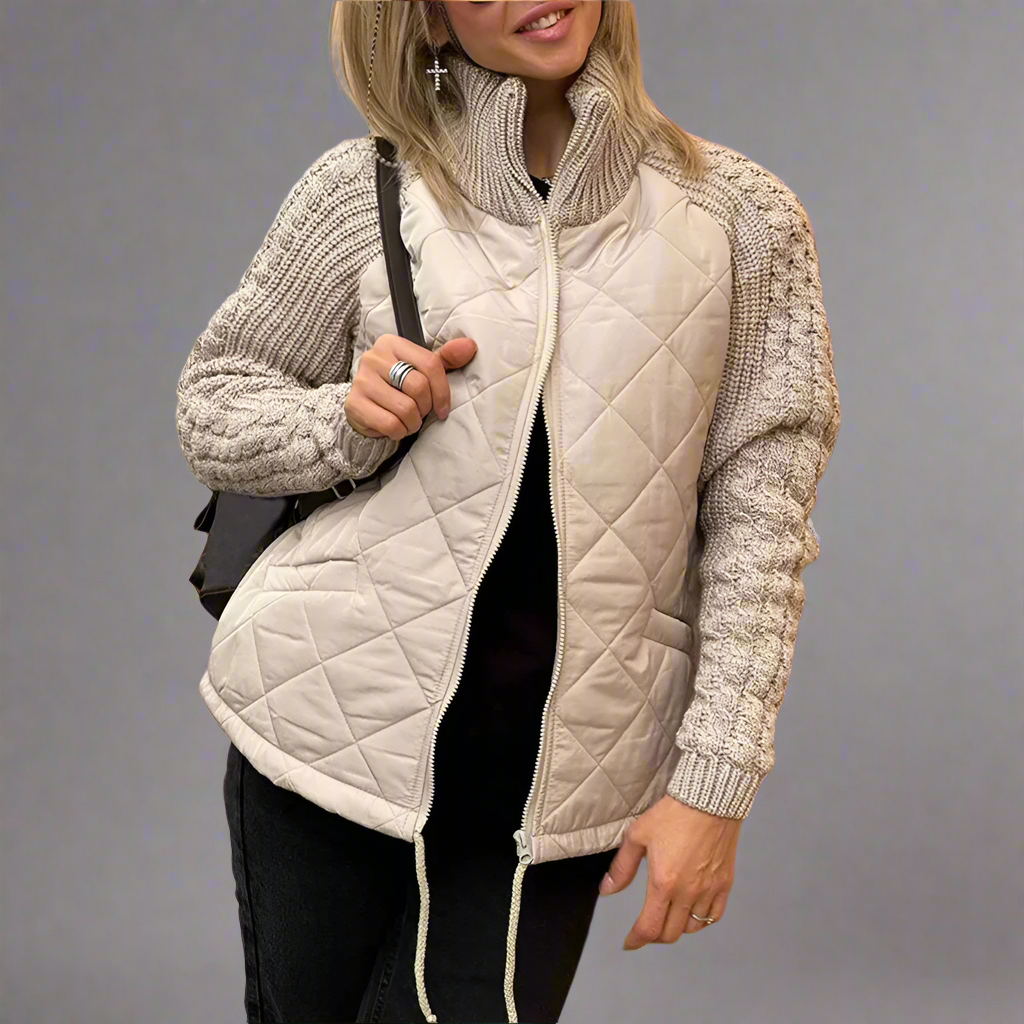 Quilted Jacket With Knit Sleeves For Everyday Casual Wear Cozy Warmth And Modern Style
