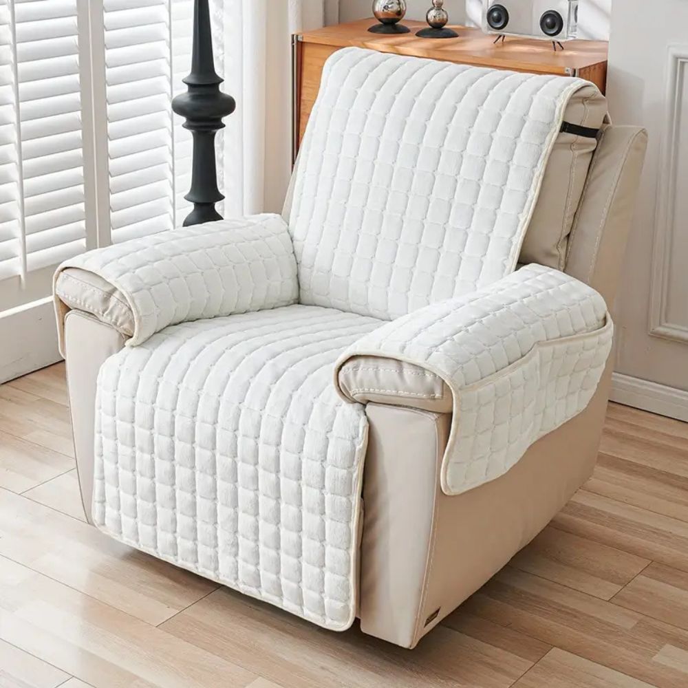Recliner Cover With Plush Grid Texture and Protective Arm Covers