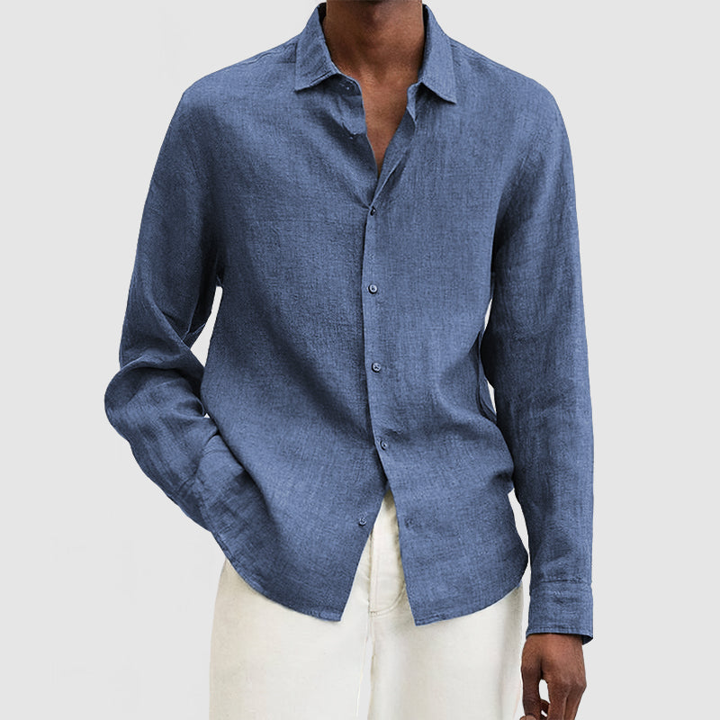 Nordic Flair Mens Linen Shirt Relaxed Fit Long Sleeve Breathable Natural Material Comfortable Everyday Wear