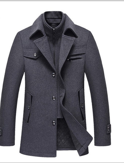 Kenneth Slim Men's Wool Coat With Detachable Collar For Winter Premium Warmth And Versatile Professional Outerwear