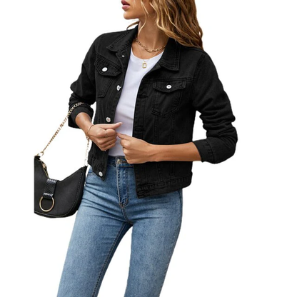 Women's denim jacket - Timeless short model with button closure