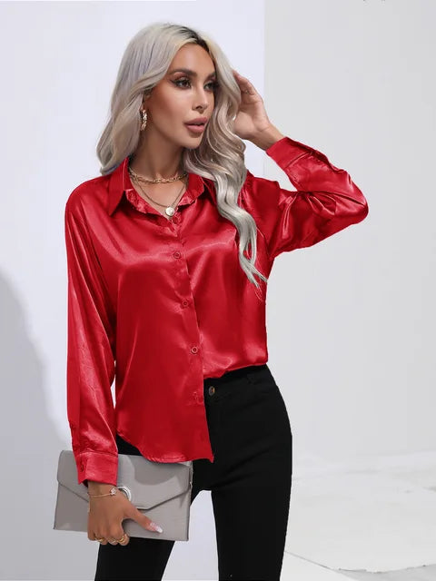 Elegant Buttoned Blouse For Women | Long Sleeves Relaxed Fit