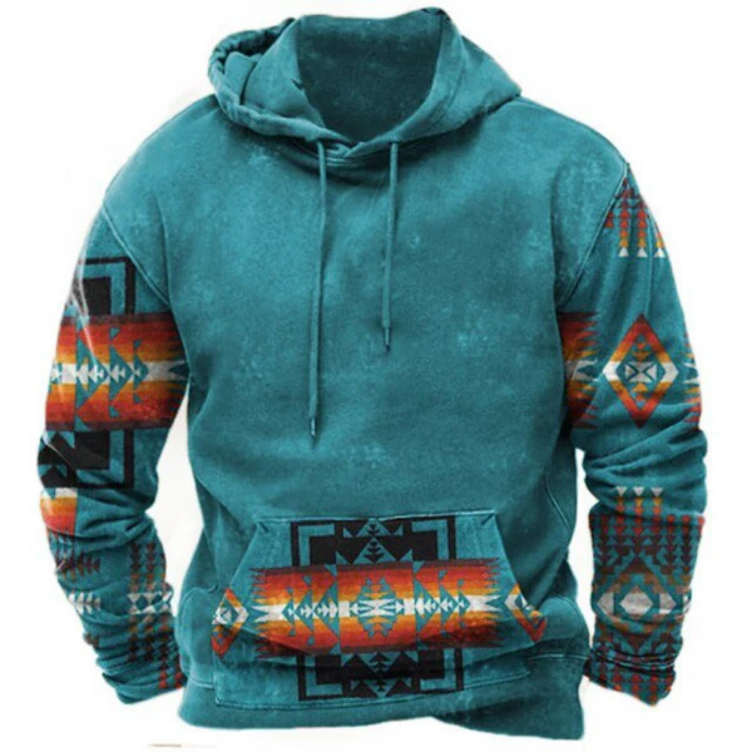 Mens Tribal Hoodie Longline With Bold Retro Print For Men Effortless Streetwear Style