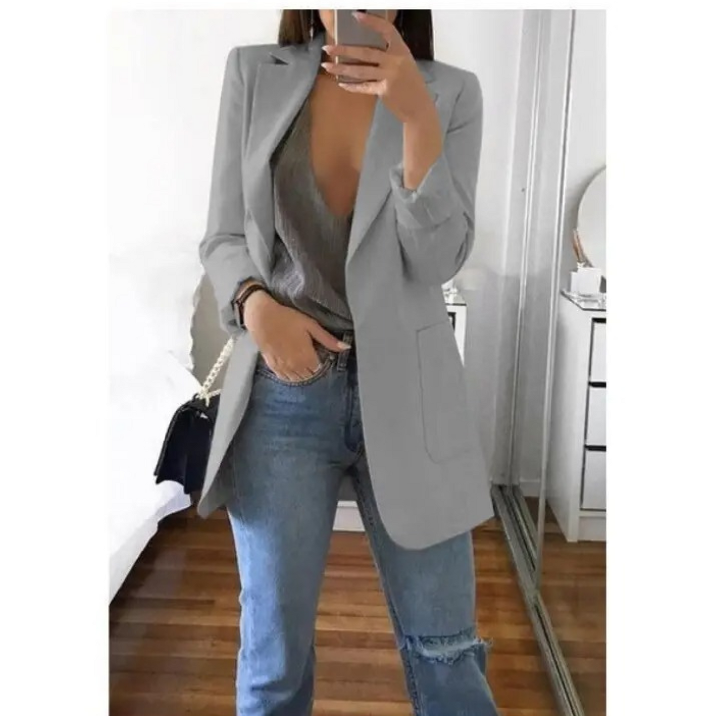 MODA Womens Long Blazer Khaki Stylish Office Ready All Day Comfort Professional Look