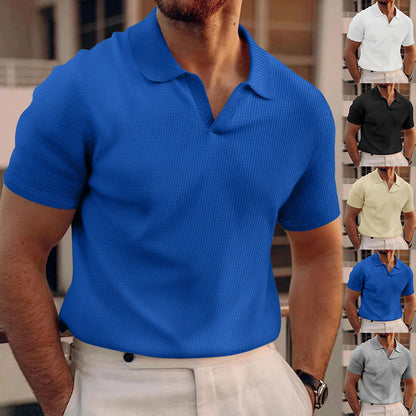 Rowan – Polo shirt with V-neck and waffle pattern for men