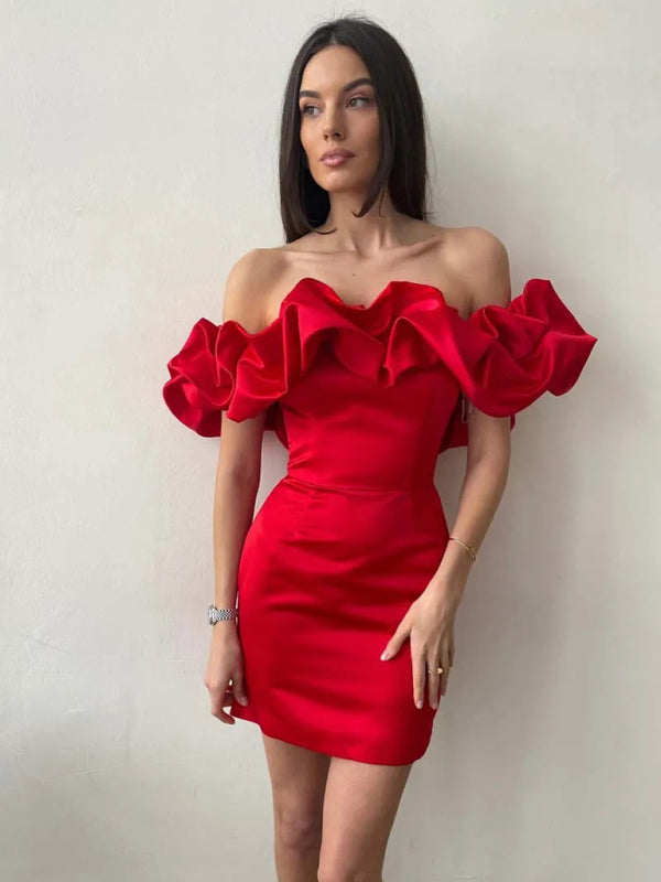 Elora | Elegant Ruffle Dress – Off-Shoulder and Feminine Cut