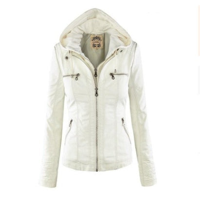TrendAura Womens Faux Leather Jacket With Removable Hood Modern Fit For Women Versatile Everyday Essential