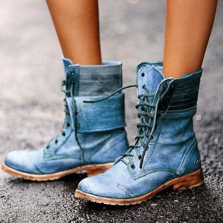 Women's Lace-Up Boots with Vintage Style and Sturdy Design