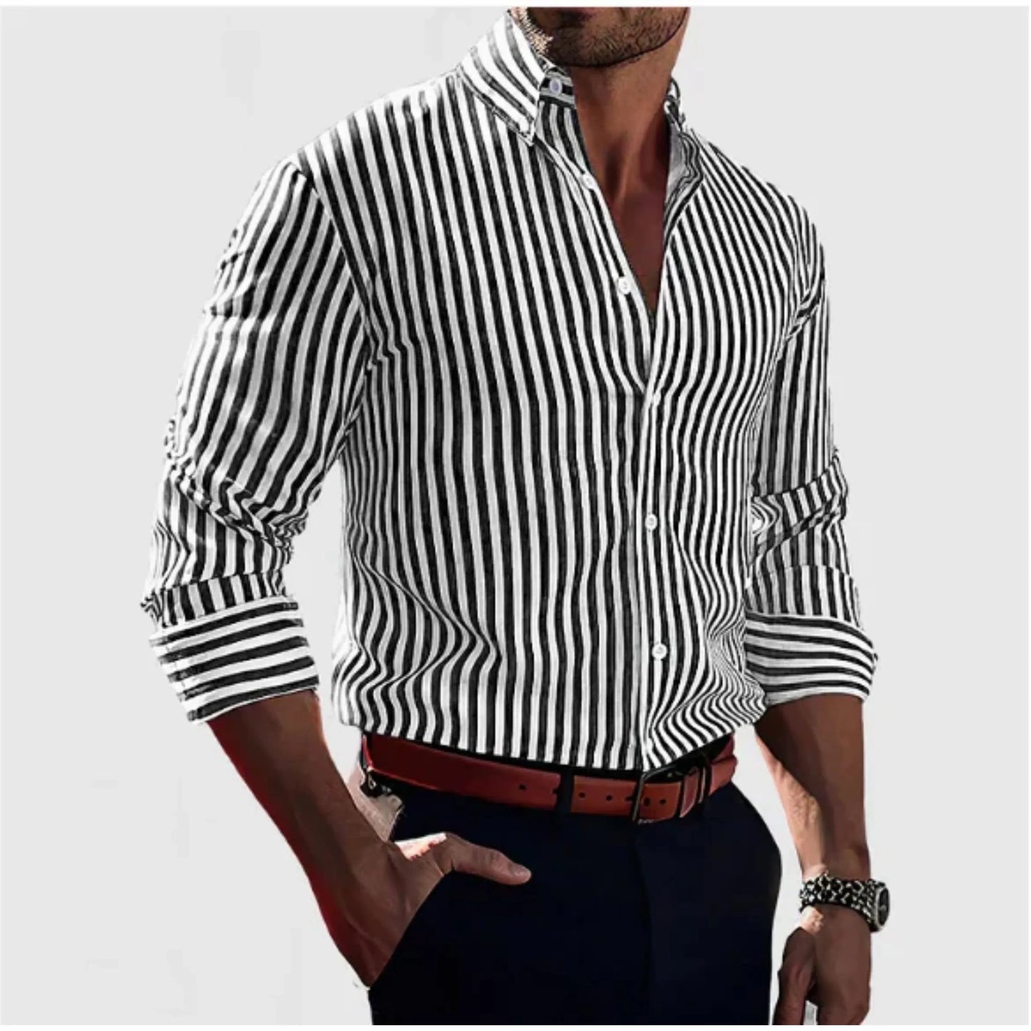 Men's Striped Shirt Lightweight Breathable Comfort For Summer Outings And Dressy Occasions