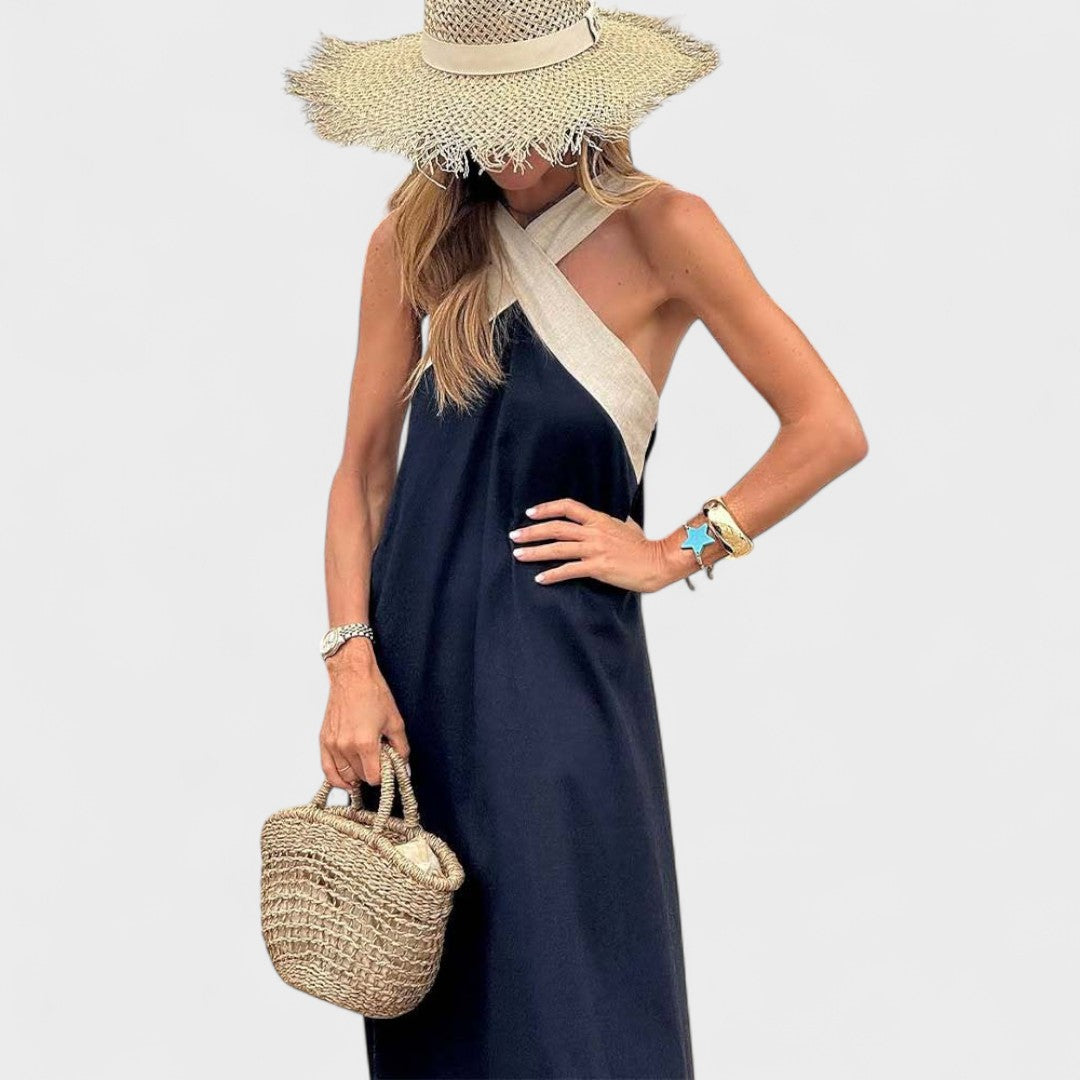 Women's Cross-Neck Maxi Dress with Flowing Design and Versatile Style