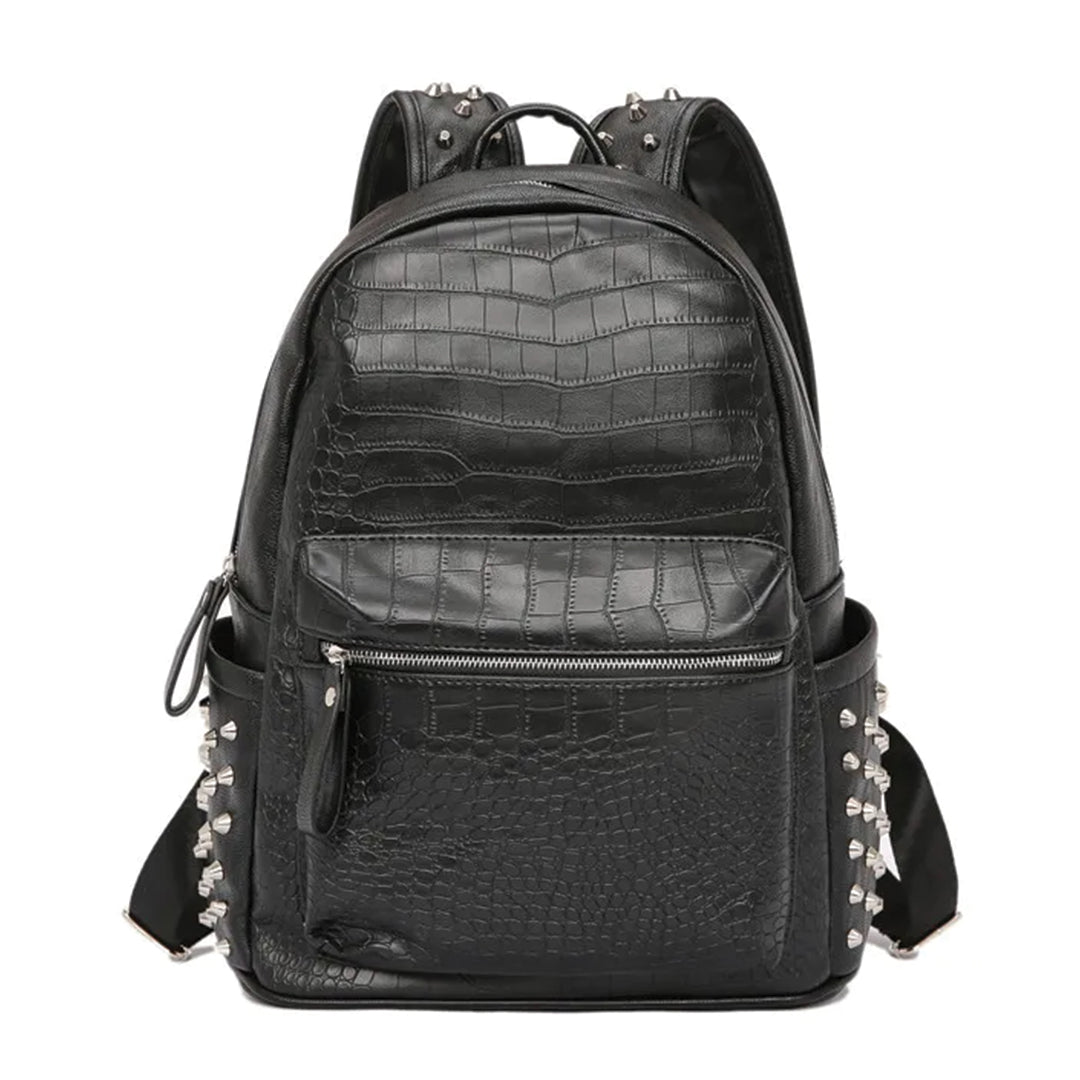 Black Croc Studded Backpack - TrendAura