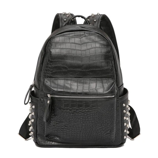 Black Croc Studded Backpack - TrendAura