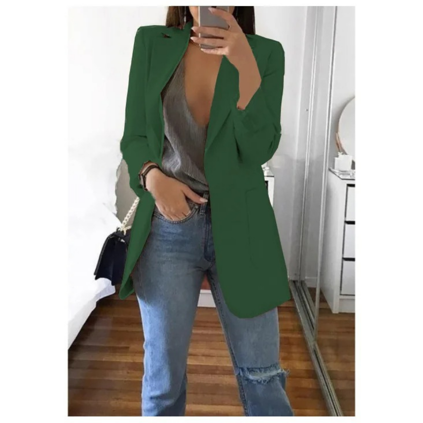 MODA Womens Long Blazer Khaki Stylish Office Ready All Day Comfort Professional Look