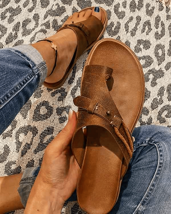 Women's Flat Toe Ring Sandals with Slip-On Design and Boho Style