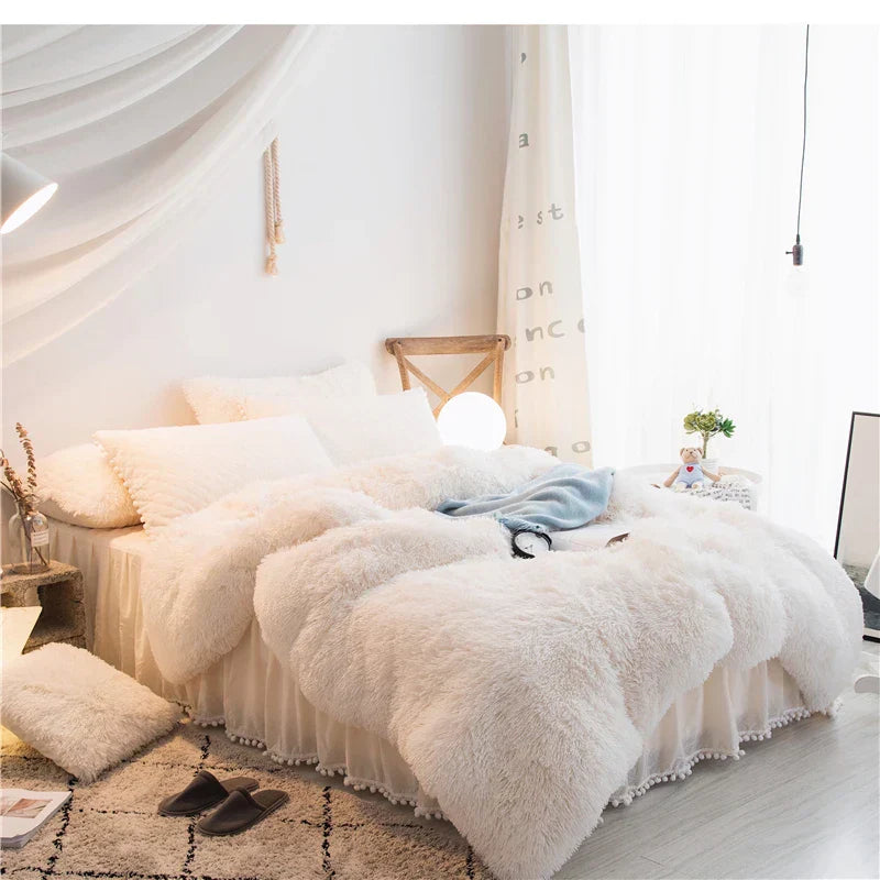 Contemporary Plush Duvet Cover Set with Quilted Pillow Covers