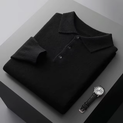 Mens Polo Sweater Merino Wool For Men Standard Fit Classic With Button Closure And Ribbed Edges