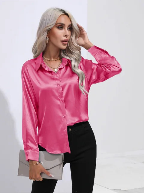 Elegant Buttoned Blouse For Women | Long Sleeves Relaxed Fit