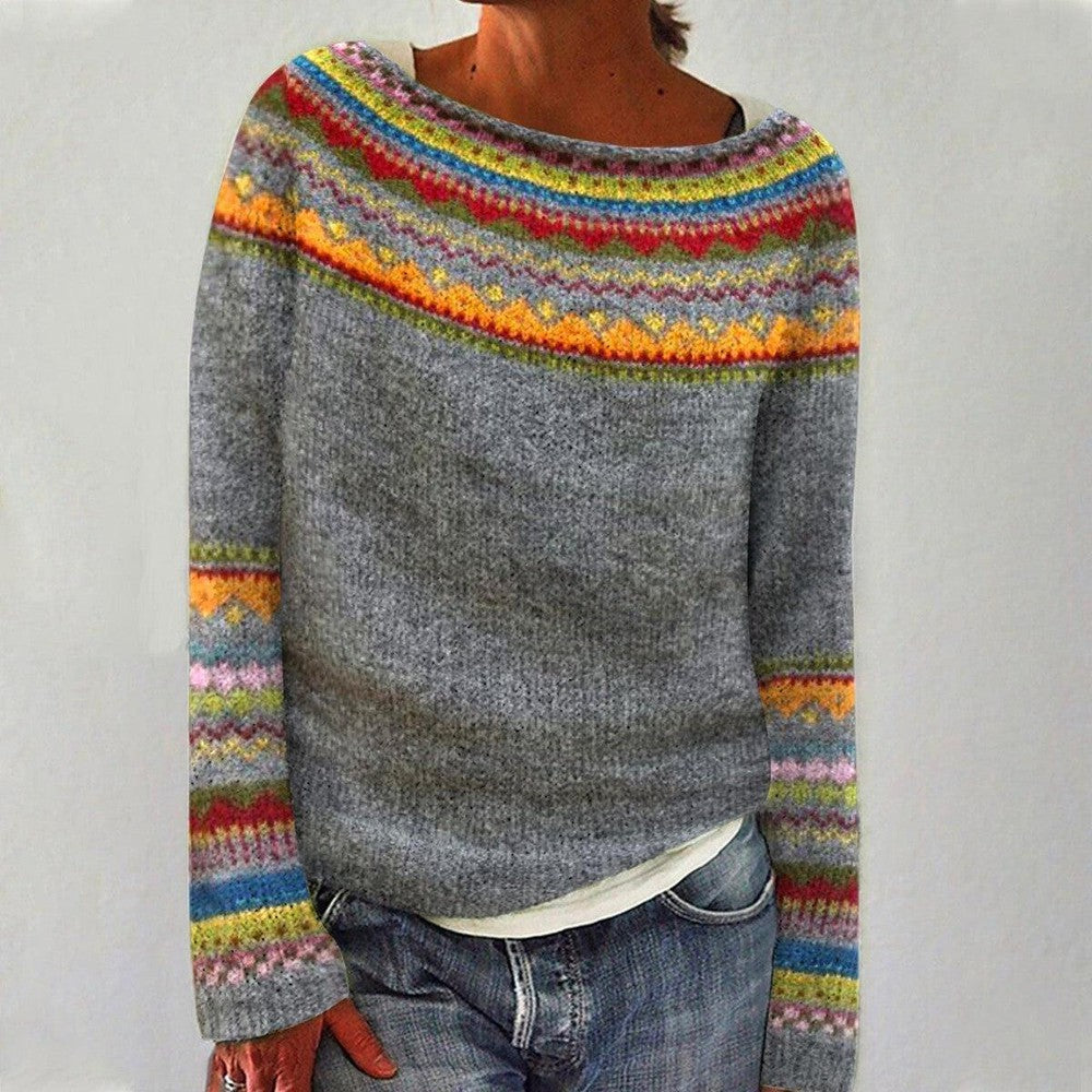 Relaxed Fit Fair Isle Wool Sweater for Women – Cozy Casual Warmth