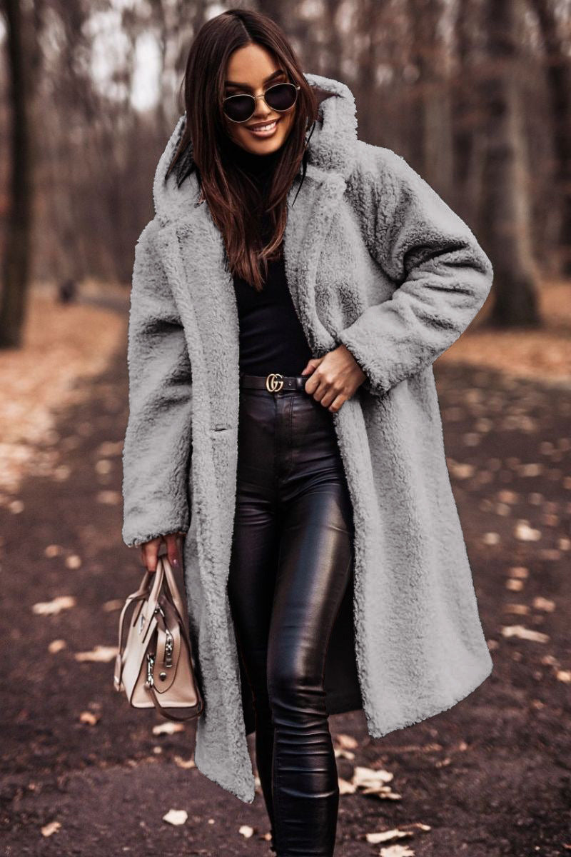 Relaxed Fit Mid-Calf Hooded Coat for Women – Cozy Casual Comfort