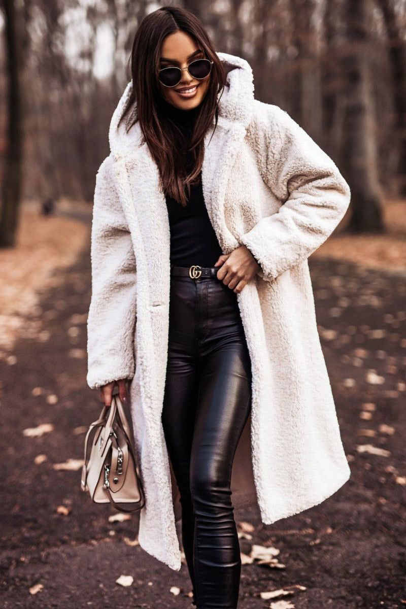 Relaxed Fit Mid-Calf Hooded Coat for Women – Cozy Casual Comfort