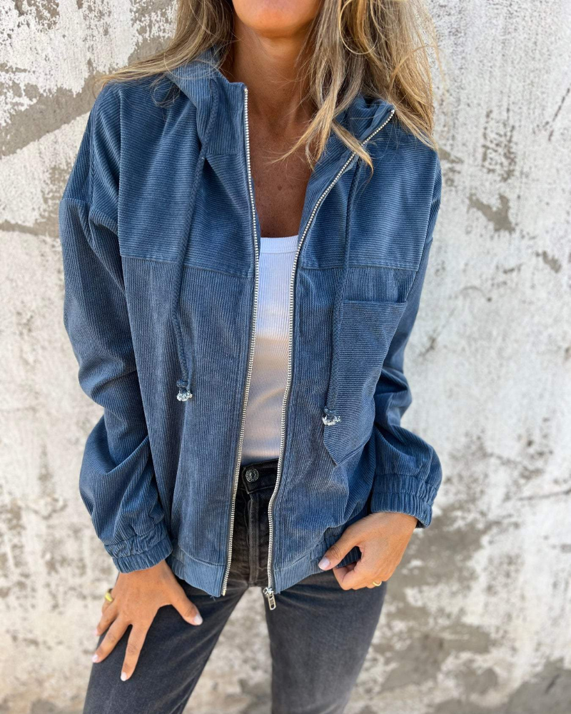 Women's Corduroy Cardigan with Button Closure and Long Sleeves