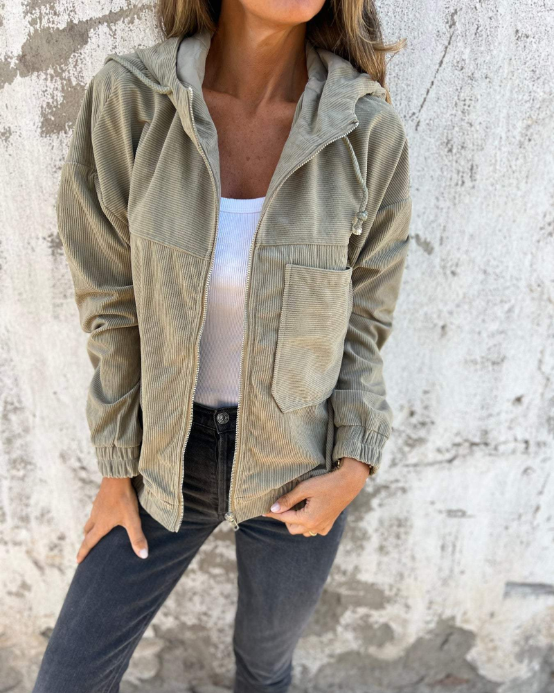 Women's Corduroy Cardigan with Button Closure and Front Pockets
