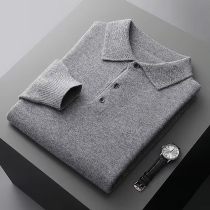 Mens Polo Sweater Merino Wool For Men Standard Fit Classic With Button Closure And Ribbed Edges