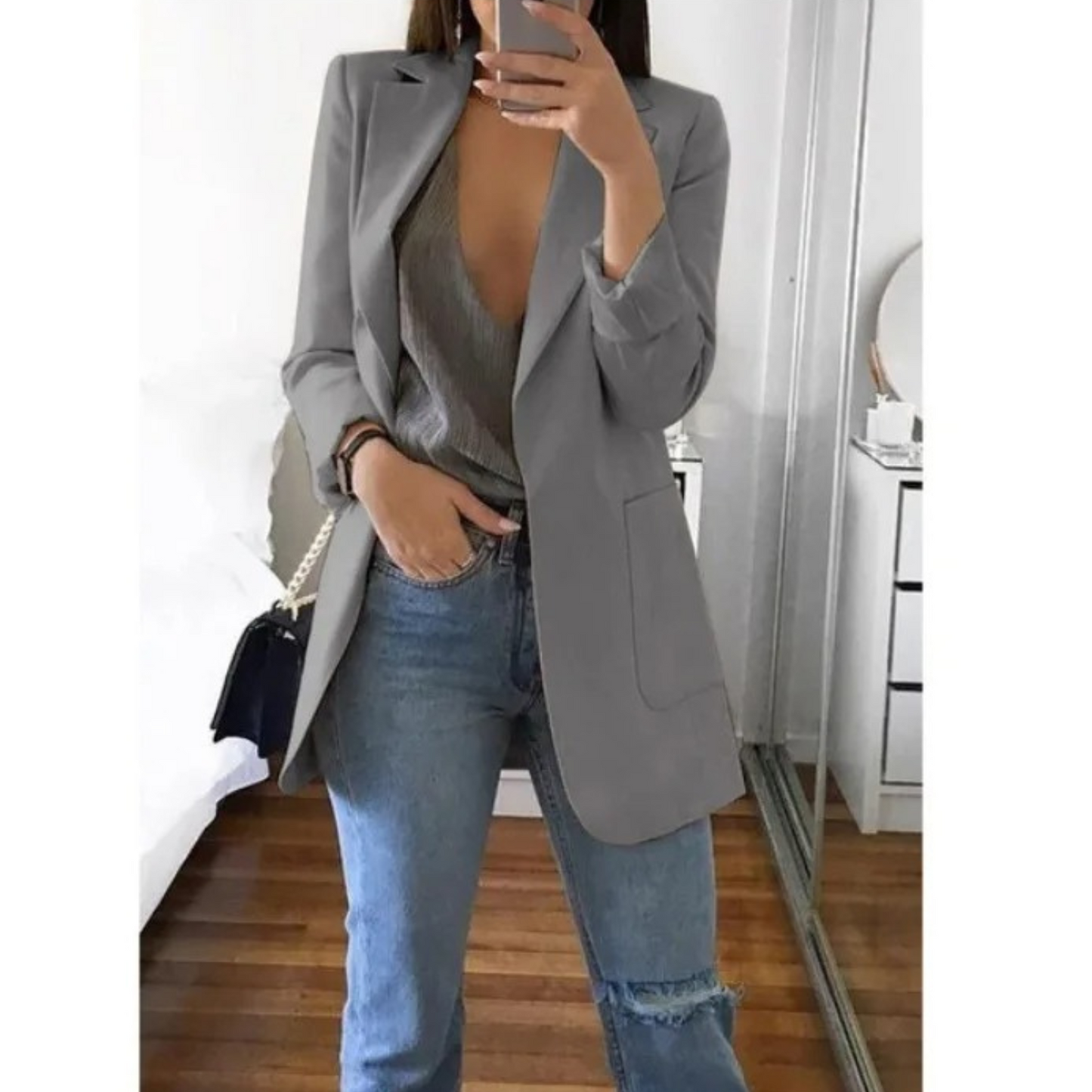 MODA Womens Long Blazer Khaki Stylish Office Ready All Day Comfort Professional Look