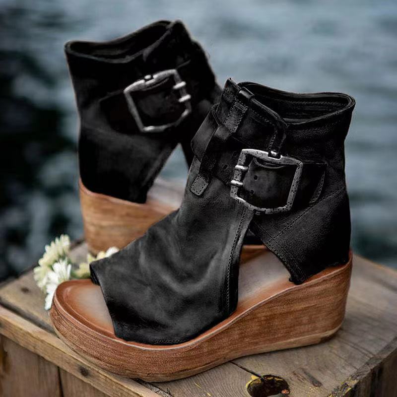 Women's Boho-Style Wedge Sandals with Buckle and Comfortable Sole