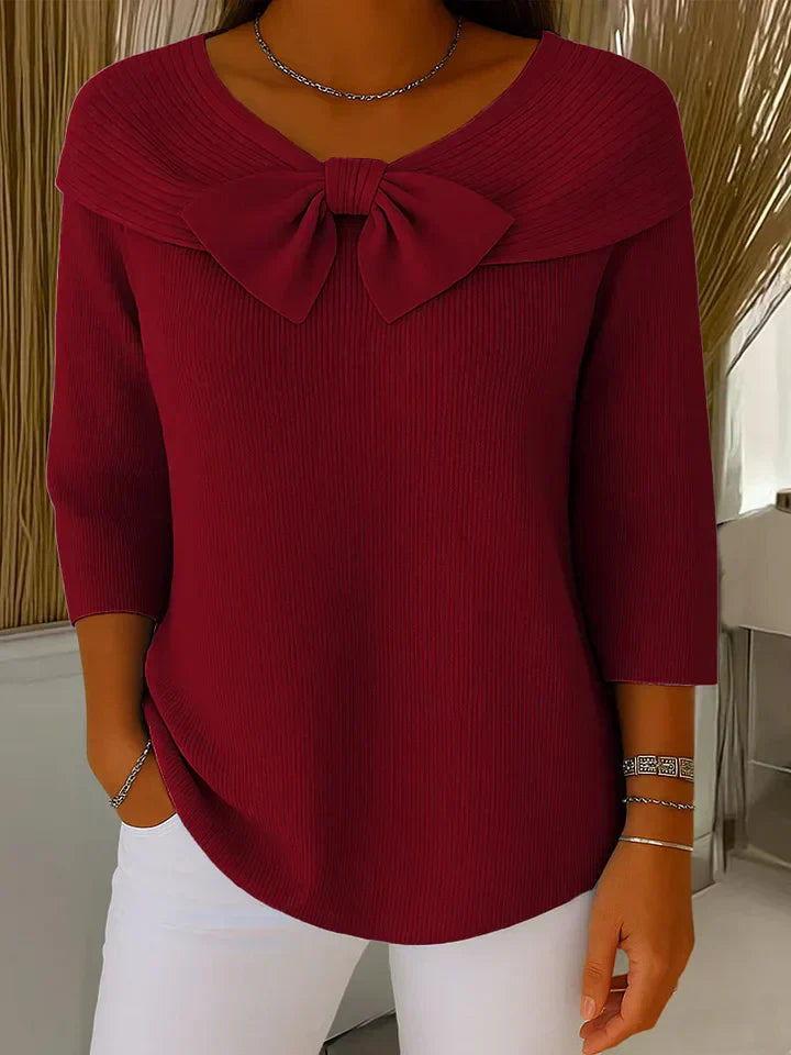 Women's Sweater with Bow Detail and Round Neckline