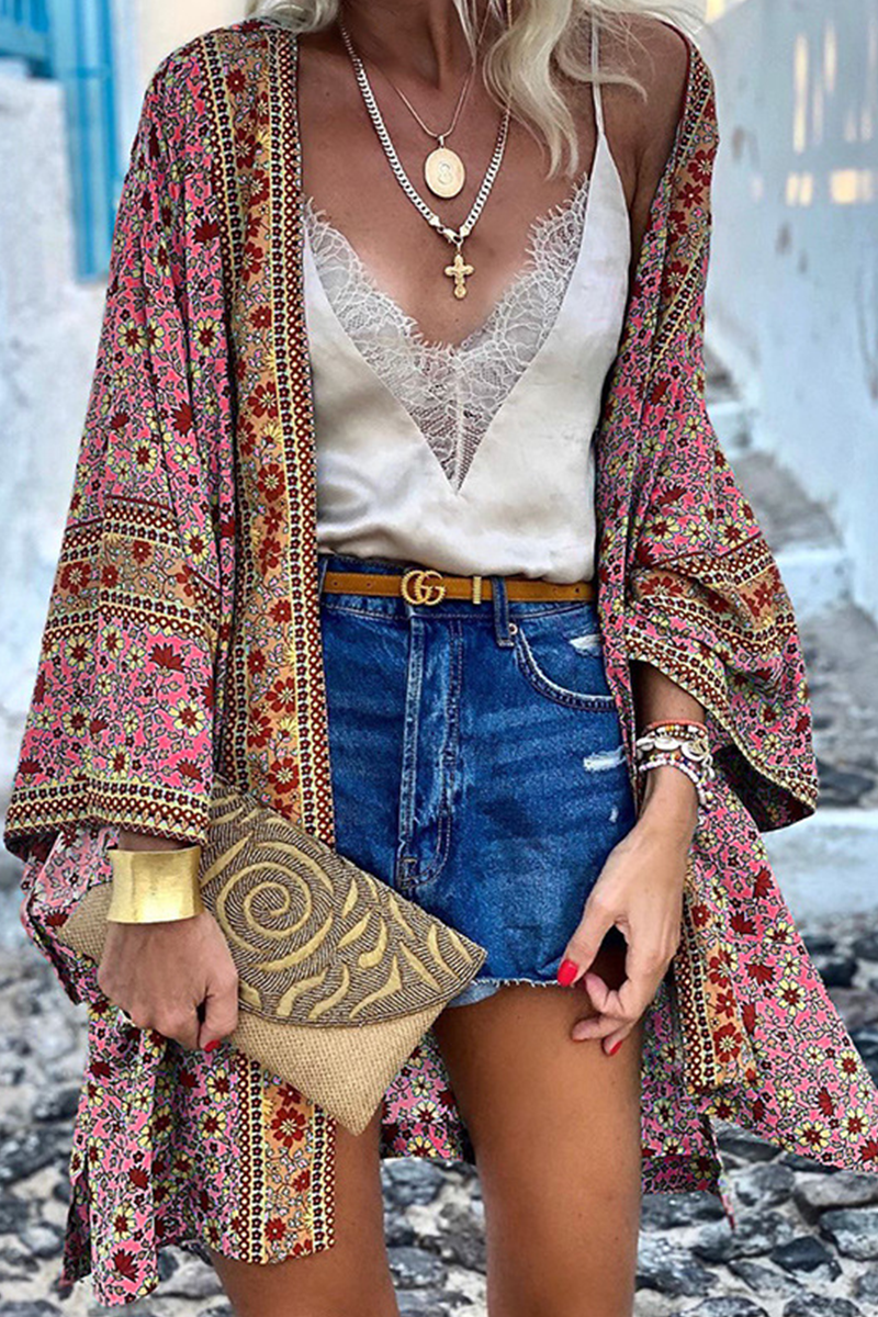 Women's Kimono Cardigan - Light and Airy - Bohemian Pattern - Flowy Wide Sleeves