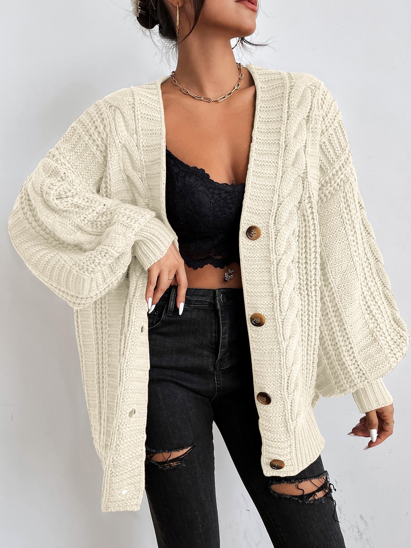 Women's Chunky Cable Knit Cardigan | Oversized