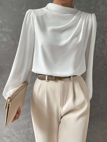 Liza Bishop Sleeve Blouse For Women Elegant Workwear With Comfort And Timeless Style