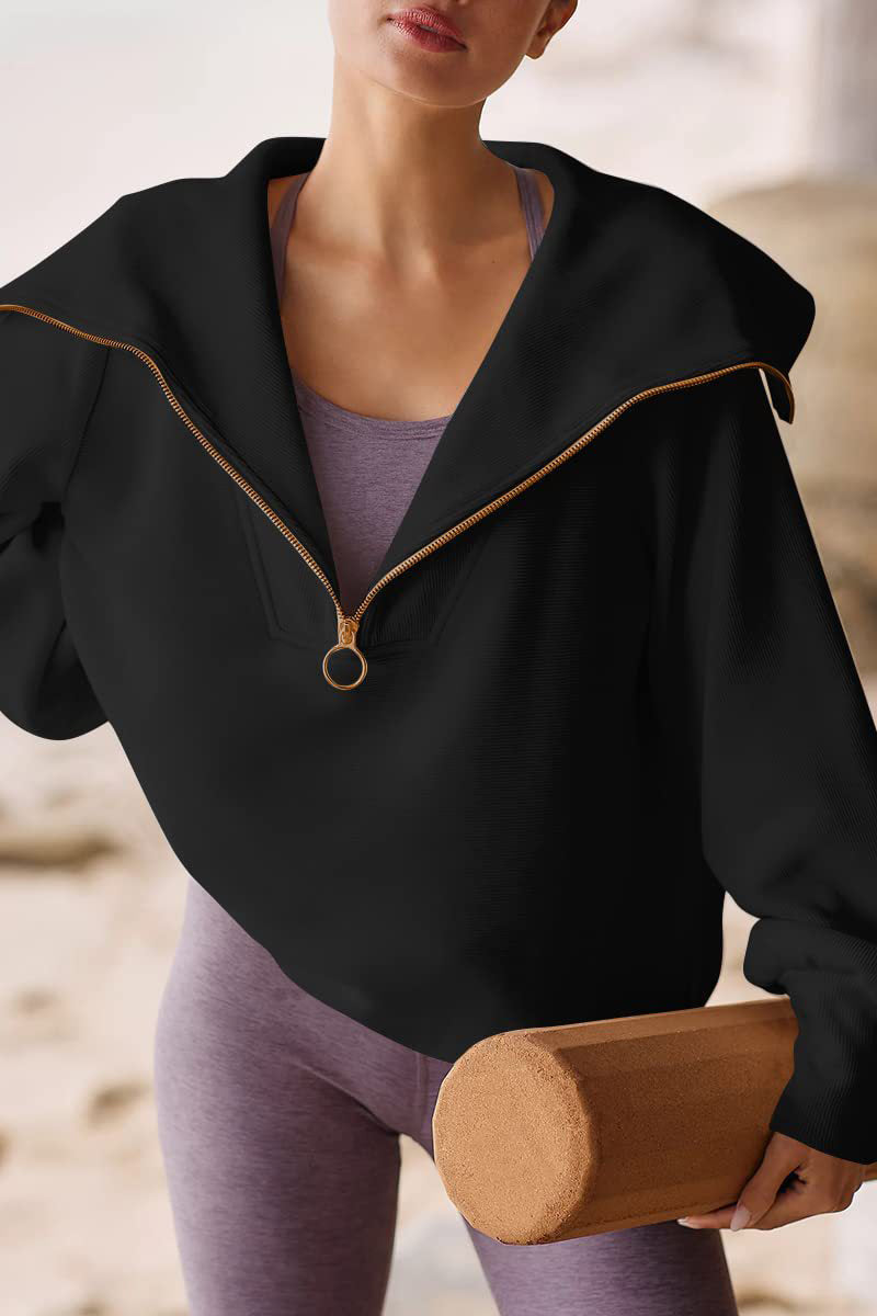 Viva | Elegant women's sweater with fold-over collar and half zipper