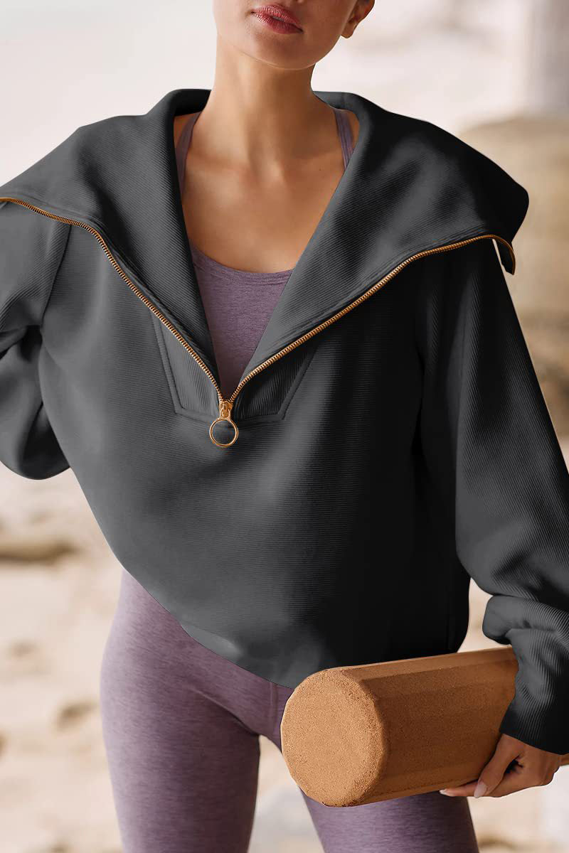 Viva | Elegant women's sweater with fold-over collar and half zipper