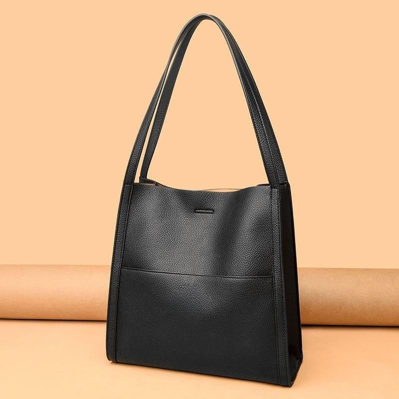 Genuine Leather Solid Color Shoulder Bag