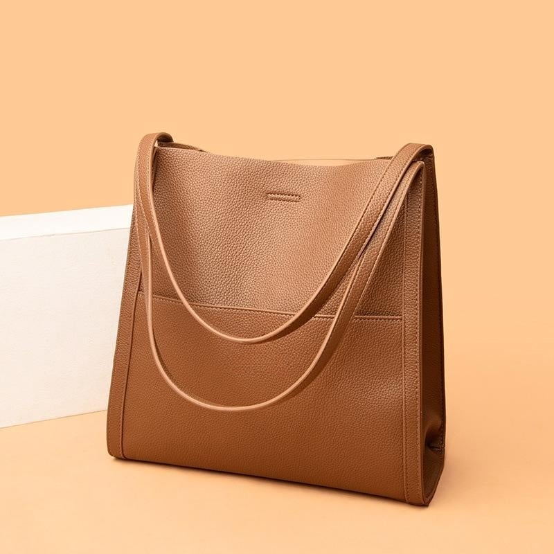 Genuine Leather Solid Color Shoulder Bag