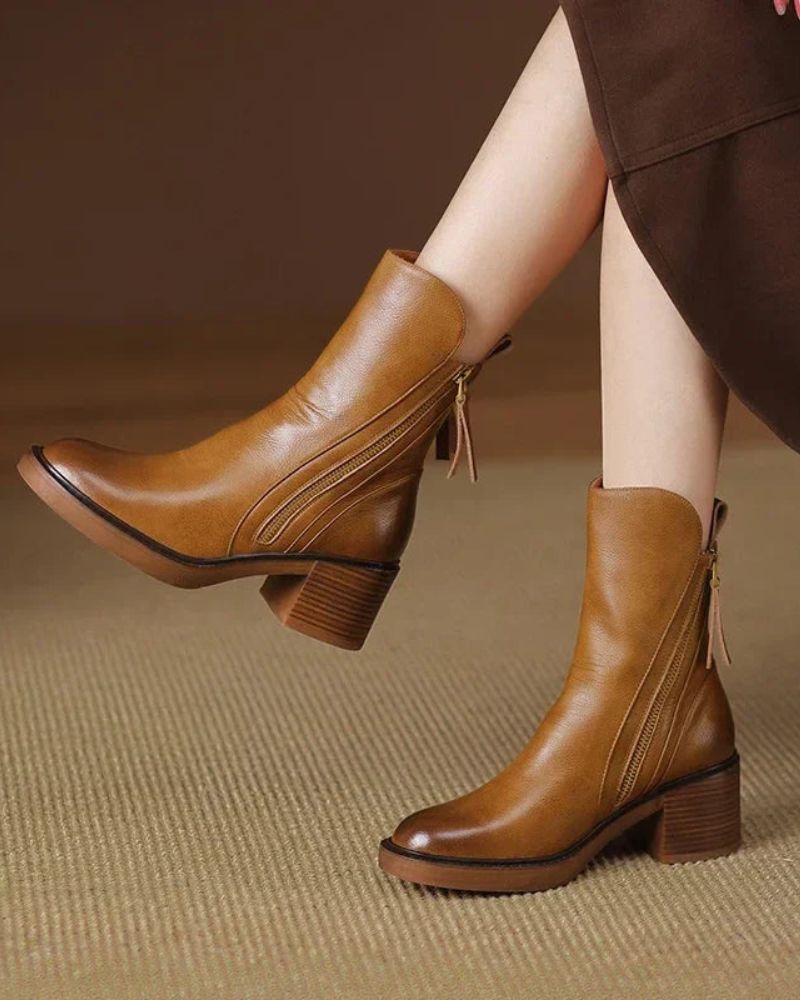 Lydia Leather Ankle Boots For Women With Front Zip Detail Smooth Finish And All Day Comfort