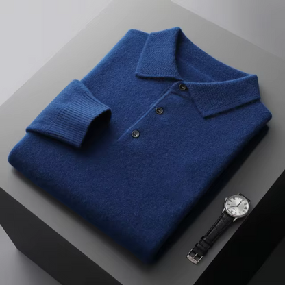 Mens Polo Sweater Merino Wool For Men Standard Fit Classic With Button Closure And Ribbed Edges
