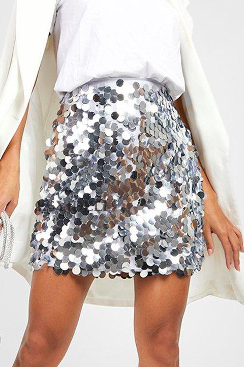 Mila Sequin Skirt Seductive Solid Sparkle For Women Partywear Premium Polyester Shine
