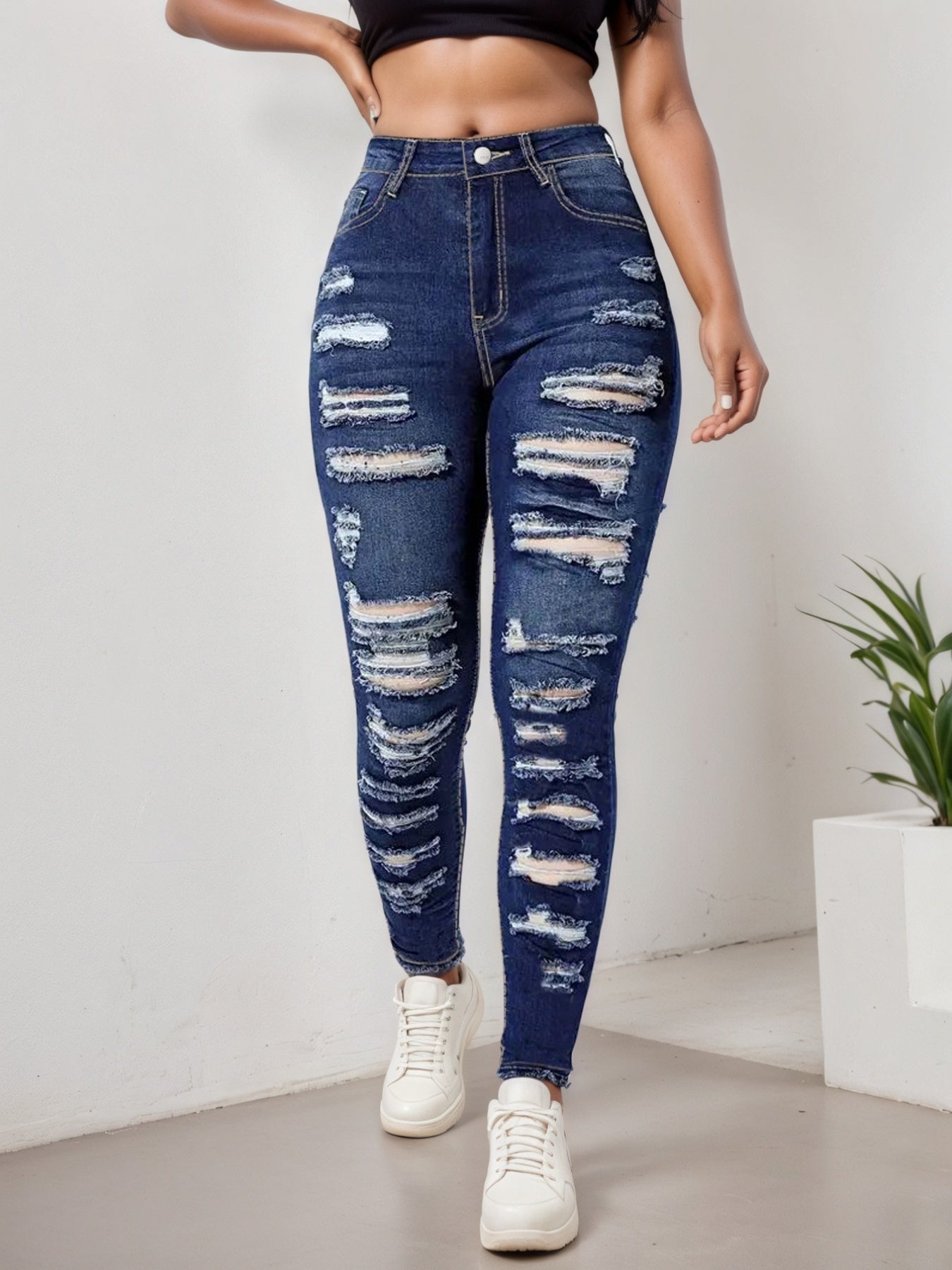 Ripped Cropped Jeans for Women with High Stretch Comfort
