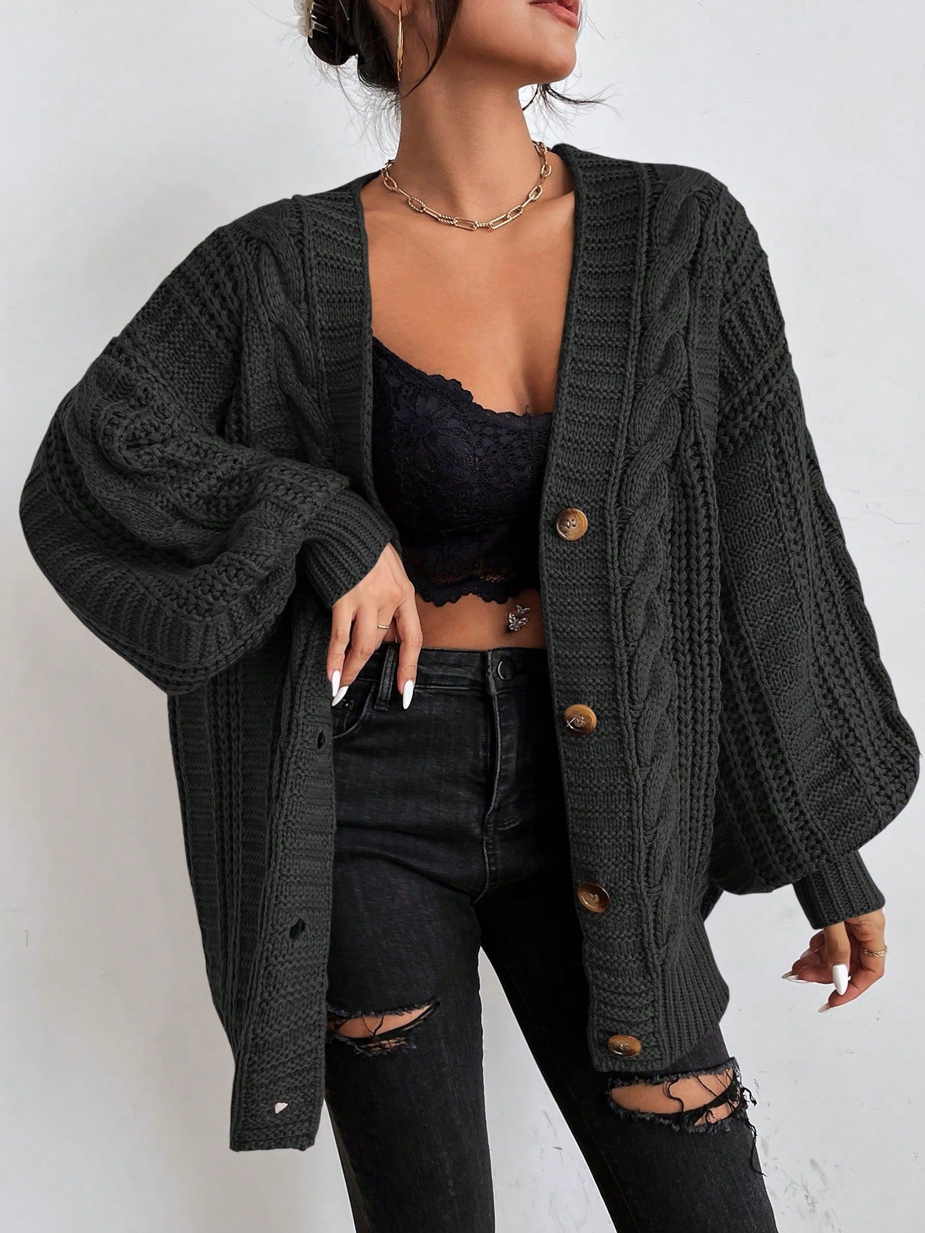 Women's Chunky Cable Knit Cardigan | Oversized